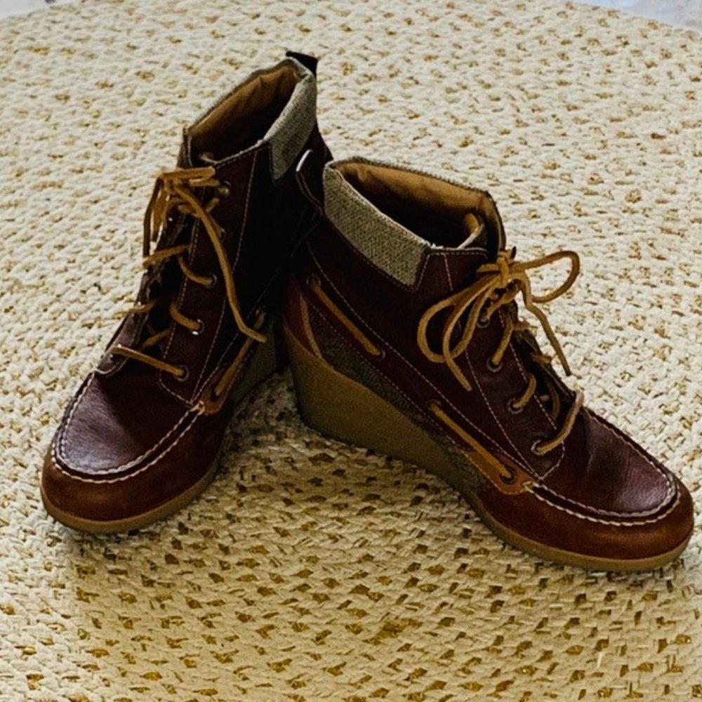 Sperry Bailey Tan/Wool Plaid Wedge Ankle Boot